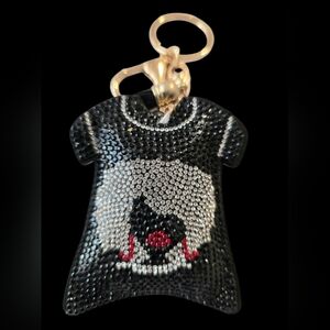Rhinestone Dress Afro Bag Charm with Cross – Sparkly Faith-Inspired Keychain